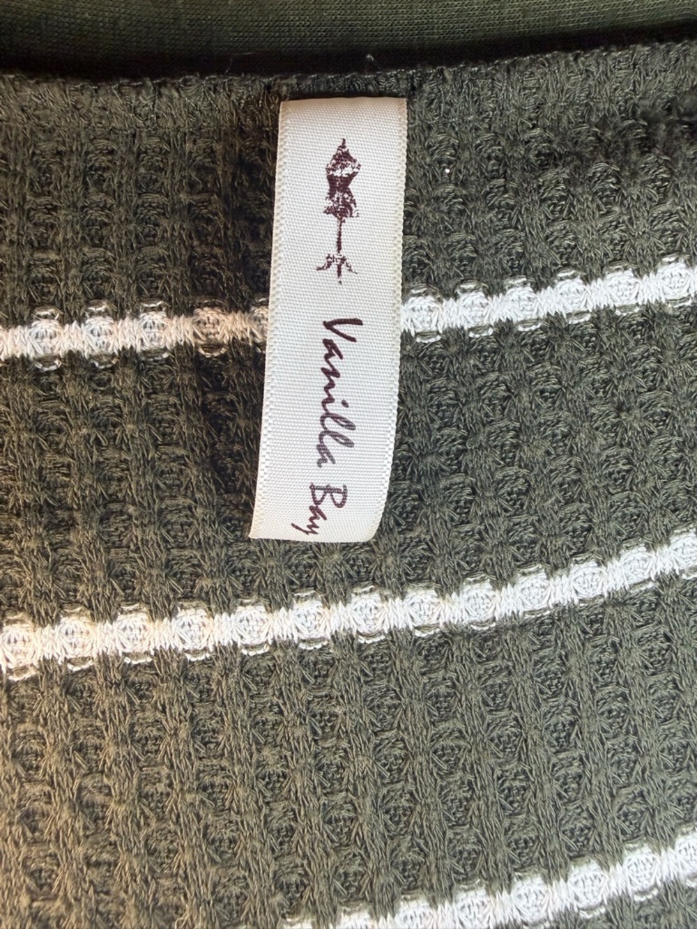 Medium Vanilla Bay Olive Green White Striped Wrap Top Waffle Knit Spring Fall - Picture 2 of 6